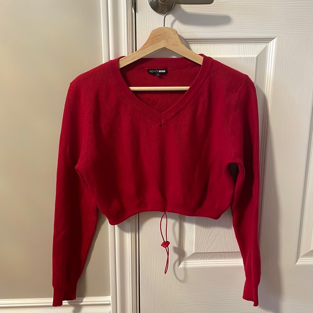 Red Cotton Long Sleeved Top